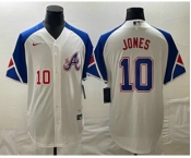 Men's Atlanta Braves #10 Chipper Jones Number White 2023 City Connect Cool Base Stitched Jersey