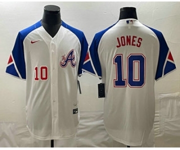 Mens Atlanta Braves #10 Chipper Jones Number White 2023 City Connect Cool Base Stitched Jersey