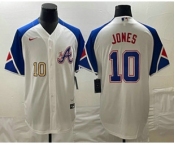 Men's Atlanta Braves #10 Chipper Jones Number White 2023 City Connect Cool Base Stitched Jerseys