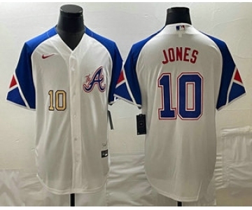 Men's Atlanta Braves #10 Chipper Jones Number White 2023 City Connect Cool Base Stitched Jerseys