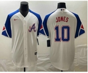 Men's Atlanta Braves #10 Chipper Jones White 2023 City Connect Cool Base Stitched Jersey