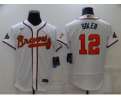 Men's Atlanta Braves #12 Jorge Soler 2022 White Gold World Series Champions Program Flex Base Stitched Baseball Jersey