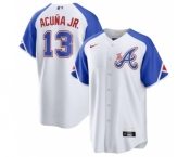 Men's Atlanta Braves #13 Ronald Acuña Jr. White 2023 City Connect Cool Base Stitched Baseball Jersey