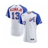 Men's Atlanta Braves #13 Ronald Acuña Jr. White 2023 City Connect Flex Base Stitched Jersey