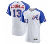 Men's Atlanta Braves #13 Ronald Acuña Jr. White 2023 City Connect Flex Base Stitched Jersey