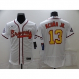 Men's Atlanta Braves #13 Ronald Acuna Jr. 2021 White Gold World Series Champions Jersey