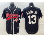 Men's Atlanta Braves #13 Ronald Acuna Jr Black Cool Base Stitched Baseball Jersey1