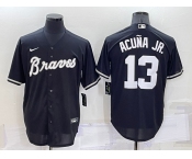 Men's Atlanta Braves #13 Ronald Acuna Jr Black Turn Back The Clock Stitched Cool Base Jersey