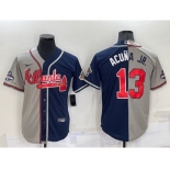 Men's Atlanta Braves #13 Ronald Acuna Jr Grey Navy Blue Two Tone Stitched Nike Jersey