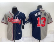 Men's Atlanta Braves #13 Ronald Acuna Jr Grey Navy Blue Two Tone Stitched Nike Jersey