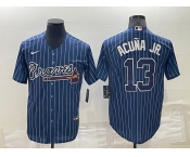 Men's Atlanta Braves #13 Ronald Acuna Jr Navy Blue Pinstripe Stitched MLB Cool Base Nike Jersey