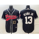 Men's Atlanta Braves #13 Ronald Acuna Jr Number Black Cool Base Stitched Baseball Jersey