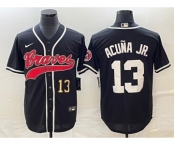 Men's Atlanta Braves #13 Ronald Acuna Jr Number Black Cool Base Stitched Baseball Jersey