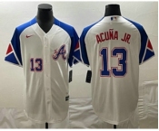 Men's Atlanta Braves #13 Ronald Acuna Jr Number White 2023 City Connect Cool Base Stitched Jersey