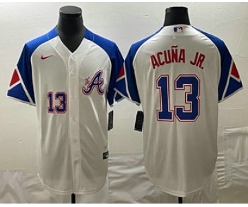 Men's Atlanta Braves #13 Ronald Acuna Jr Number White 2023 City Connect Cool Base Stitched Jersey