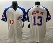 Men's Atlanta Braves #13 Ronald Acuna Jr Number White 2023 City Connect Cool Base Stitched Jerseys