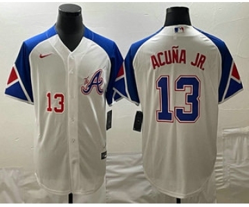 Men's Atlanta Braves #13 Ronald Acuna Jr Number White 2023 City Connect Cool Base Stitched Jerseys