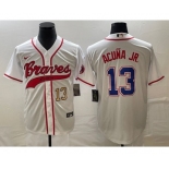 Men's Atlanta Braves #13 Ronald Acuna Jr Number White Cool Base With Patch Stitched Baseball Jersey