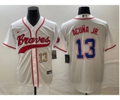 Men's Atlanta Braves #13 Ronald Acuna Jr Number White Cool Base With Patch Stitched Baseball Jersey