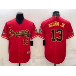 Men's Atlanta Braves #13 Ronald Acuna Jr Red Gold World Series Champions Program Cool Base Stitched Baseball Jersey