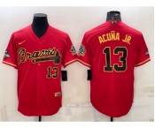 Men's Atlanta Braves #13 Ronald Acuna Jr Red Gold World Series Champions Program Cool Base Stitched Baseball Jersey