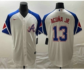 Men's Atlanta Braves #13 Ronald Acuna Jr White 2023 City Connect Cool Base Stitched Jersey