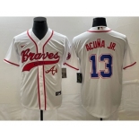 Men's Atlanta Braves #13 Ronald Acuna Jr White Cool Base With Patch Stitched Baseball Jersey