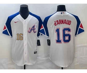 Men's Atlanta Braves #16 Travis dArnaud Number White 2023 City Connect Cool Base Stitched Jerseys