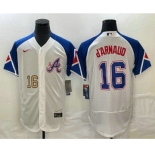 Men's Atlanta Braves #16 Travis dArnaud Number White 2023 City Connect Flex Base Stitched Jersey1