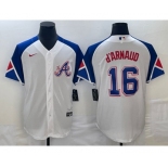 Men's Atlanta Braves #16 Travis dArnaud White 2023 City Connect Cool Base Stitched Jersey