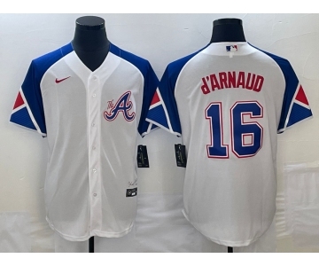 Men's Atlanta Braves #16 Travis dArnaud White 2023 City Connect Cool Base Stitched Jersey