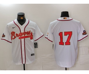 Men's Atlanta Braves #17 Andy Messersmith White Gold World Series Champions Cool Base Stitched Jersey