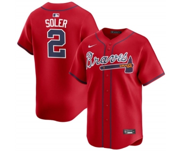 Men's Atlanta Braves #2 Jorge Soler Red 2024 Alternate Limited Stitched Baseball Jersey