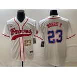 Men's Atlanta Braves #23 Michael Harris II Number White Cool Base With Patch Stitched Baseball Jersey