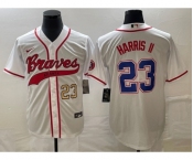 Men's Atlanta Braves #23 Michael Harris II Number White Cool Base With Patch Stitched Baseball Jersey