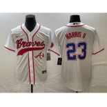 Men's Atlanta Braves #23 Michael Harris II White Cool Base With Patch Stitched Baseball Jersey1