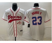 Men's Atlanta Braves #23 Michael Harris II White Cool Base With Patch Stitched Baseball Jersey1