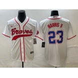 Men's Atlanta Braves #23 Michael Harris II White Cool Base With Patch Stitched Baseball Jersey