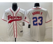 Men's Atlanta Braves #23 Michael Harris II White Cool Base With Patch Stitched Baseball Jersey