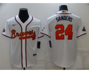 Men's Atlanta Braves #24 Deion Sanders 2022 White Gold World Series Champions Program Cool Base Stitched Baseball Jersey