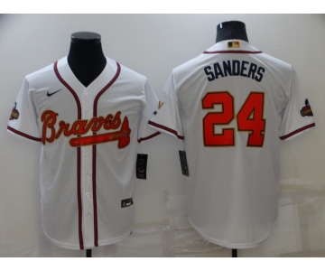 Men's Atlanta Braves #24 Deion Sanders 2022 White Gold World Series Champions Program Cool Base Stitched Baseball Jersey