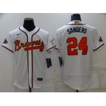 Men's Atlanta Braves #24 Deion Sanders 2022 White Gold World Series Champions Program Flex Base Stitched Baseball Jersey