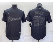 Men's Atlanta Braves #27 Austin Riley Black Pullover Turn Back The Clock Stitched Cool Base Jersey