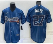 Men's Atlanta Braves #27 Austin Riley Navy Blue Pinstripe Stitched MLB Cool Base Nike Jersey