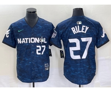 Men's Atlanta Braves #27 Austin Riley Number Royal 2023 All Star Cool Base Stitched Baseball Jersey