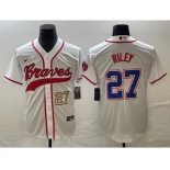 Men's Atlanta Braves #27 Austin Riley Number White Cool Base With Patch Stitched Baseball Jersey