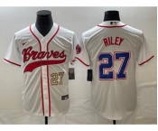 Men's Atlanta Braves #27 Austin Riley Number White Cool Base With Patch Stitched Baseball Jersey