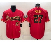 Men's Atlanta Braves #27 Austin Riley Red Gold World Series Champions Program Cool Base Stitched Baseball Jersey