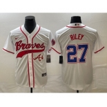 Men's Atlanta Braves #27 Austin Riley White Cool Base With Patch Stitched Baseball Jersey1