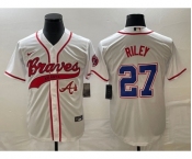 Men's Atlanta Braves #27 Austin Riley White Cool Base With Patch Stitched Baseball Jersey1